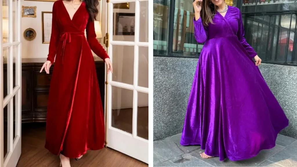 Silk or Velvet Maxi Dress For Durga Puja